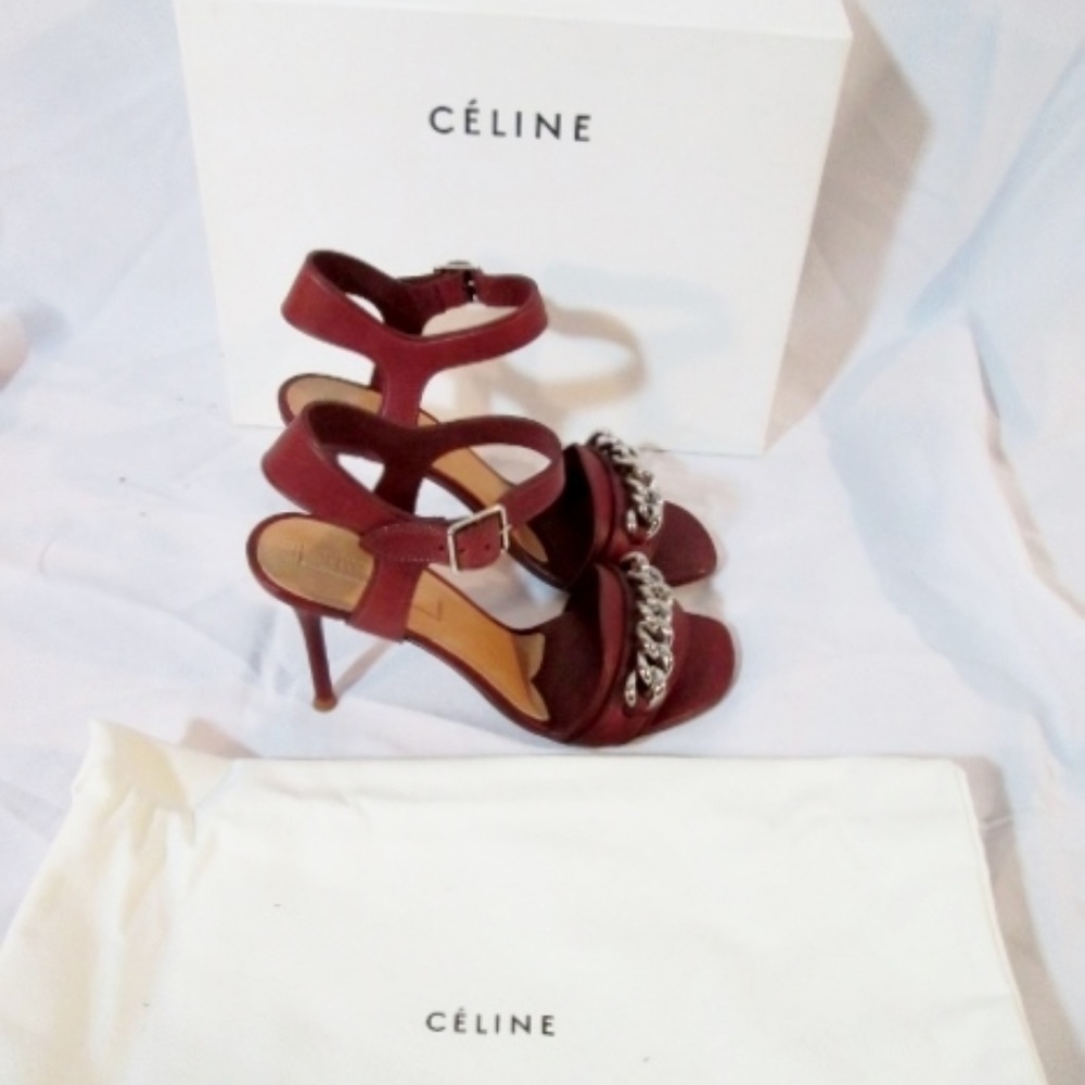 NEW CELINE PARIS ITALY BORDEAUX LEATHER Sandal 90 - Picture 2 of 8